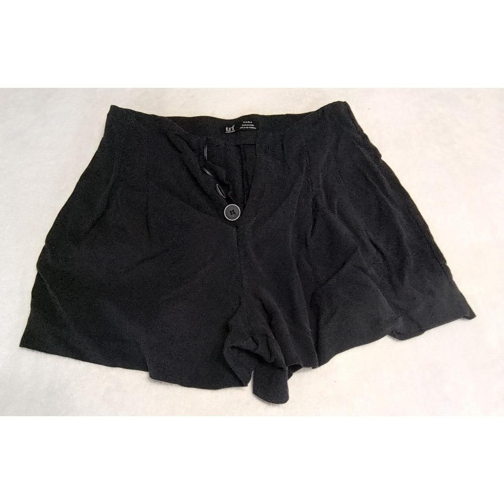 Zara‎ TRF Flowy Shorts Womens Small Black Excellent Button Fly High Rise Relaxed